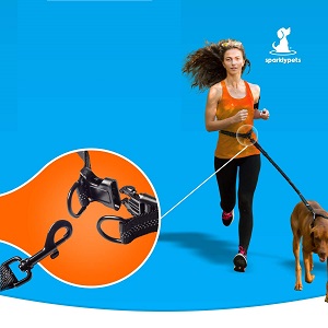 TRISPORT Hands-Free Retractable Dog Leash for Running Walking Hiking Training; Attaches to Wrist or Belt; Up to 55 lb Dogs; 5 ft Length; Locking Tangle-Free