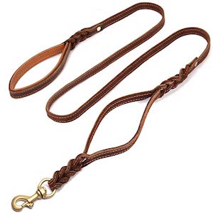 FOCUSPET Heavy Duty Leather Dog Leash 