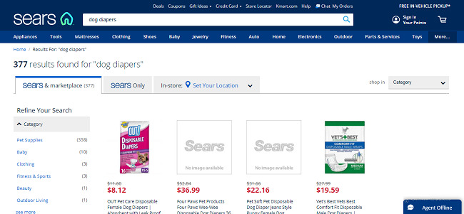 buy dog diapers from sears in us