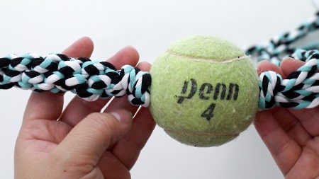 dog rope toy with tennis ball