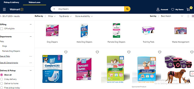 purchase dog diapers from walmart